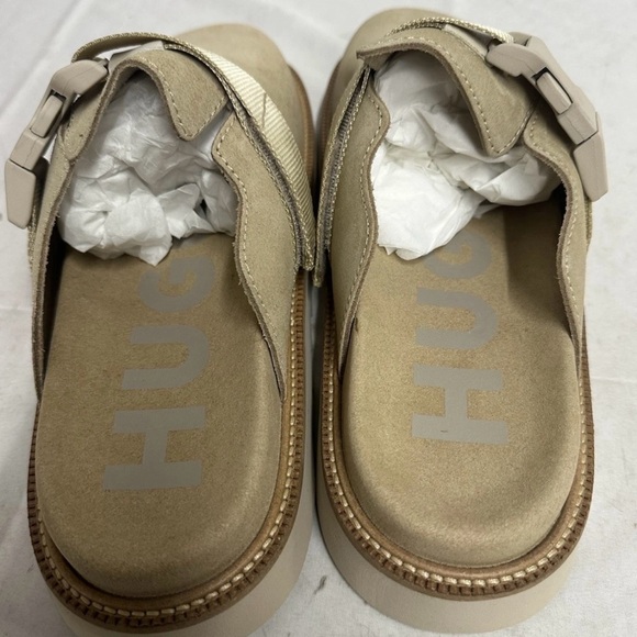 HUGO Syrax Slon Suede Mules Size 11 Light Beige .R14 - Picture 4 of 8